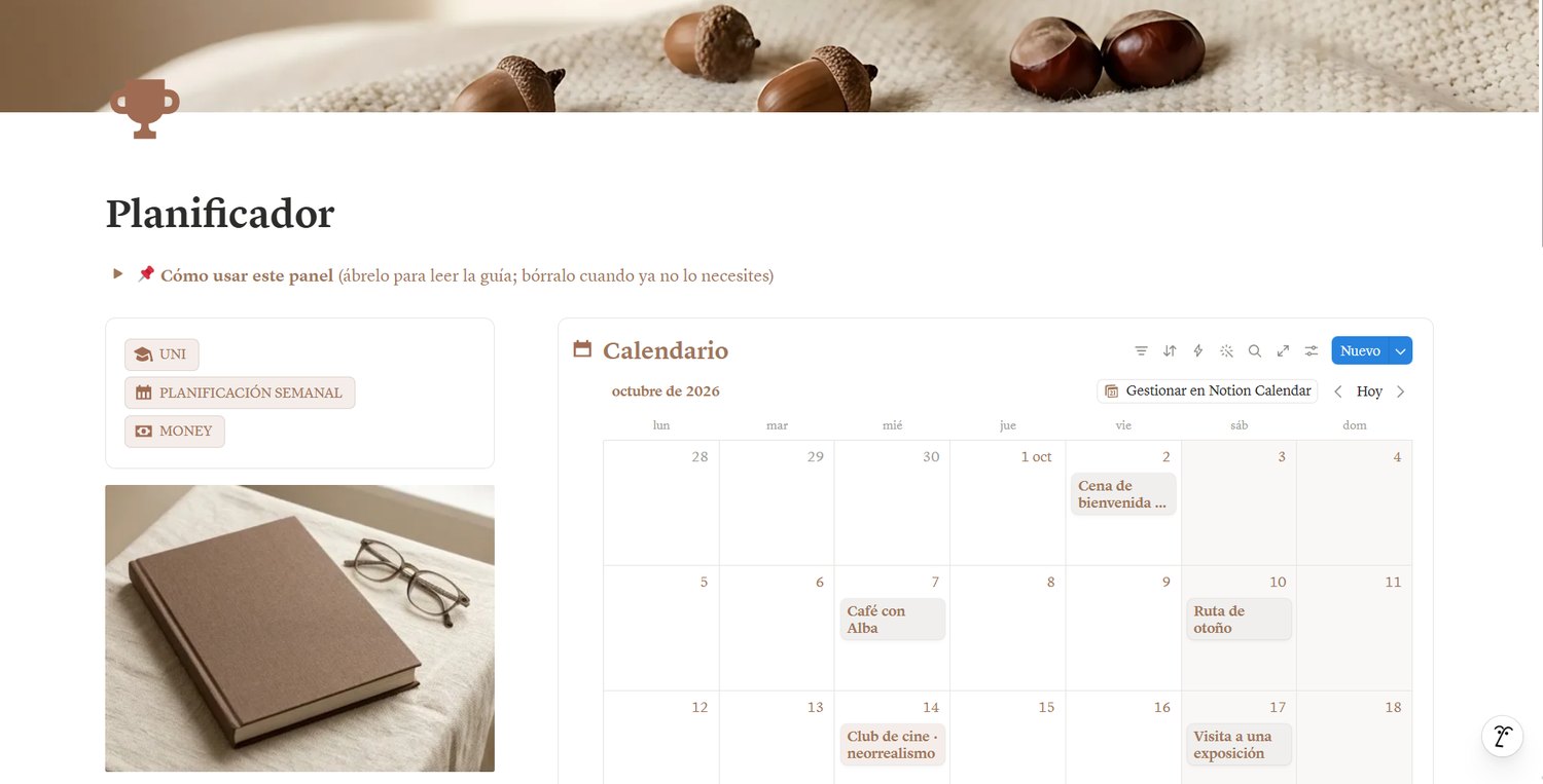 Página de inicio del planificador con calendario