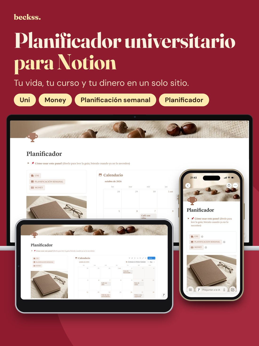 Portada de la plantilla: planificador universitario para Notion
